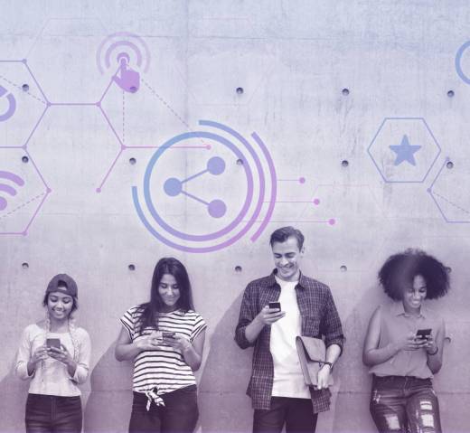 Diverse people using their phones
